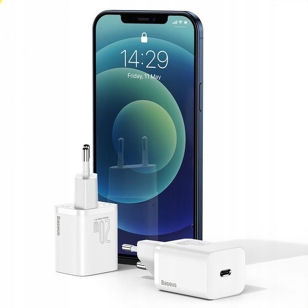 Ładowarka sieciowa Baseus USB-C 20W PD QC biały, Biały