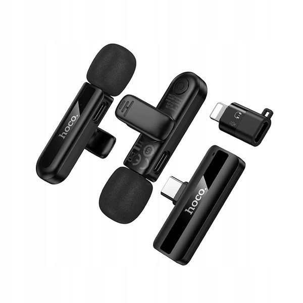 Mikrofon bezprzewodowy podw&oacute;jny Lightning / USB C Hoco czarny