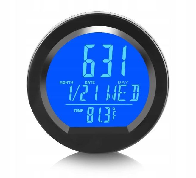 Solarny Zegar Samochodowy Termometr LCD Niebieski
