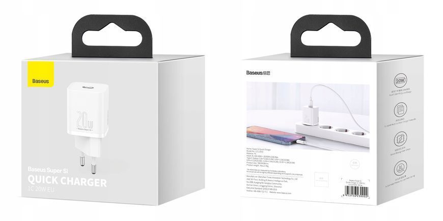 Ładowarka sieciowa Baseus USB-C 20W PD QC biały, Biały