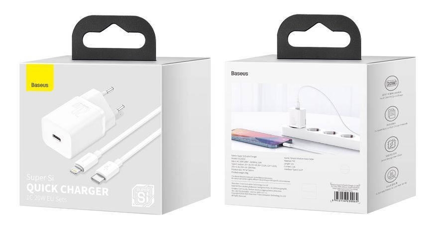 Ładowarka sieciowa Baseus USB-C 20W PD QC biały, Biały