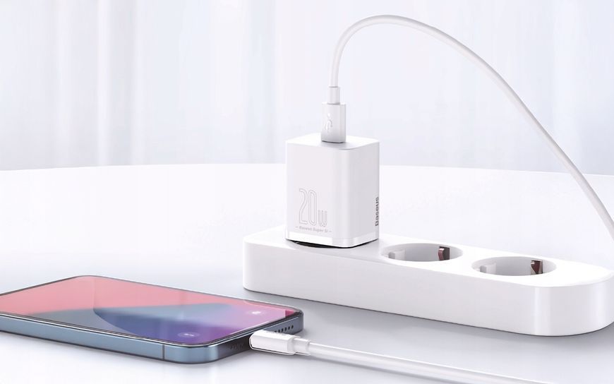 Ładowarka sieciowa Baseus USB-C 20W PD QC biały, Biały