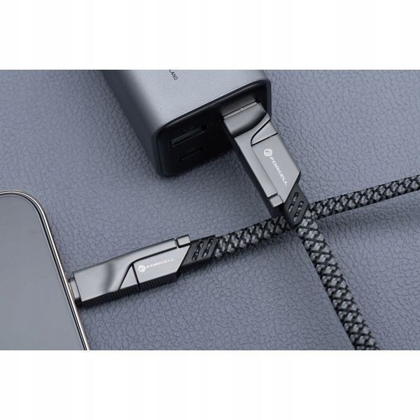 Kabel 4w1 Forcell C241 60W PD/QC &ndash; USB-C/A do Lightning/C, Nylon 1m, Czarny