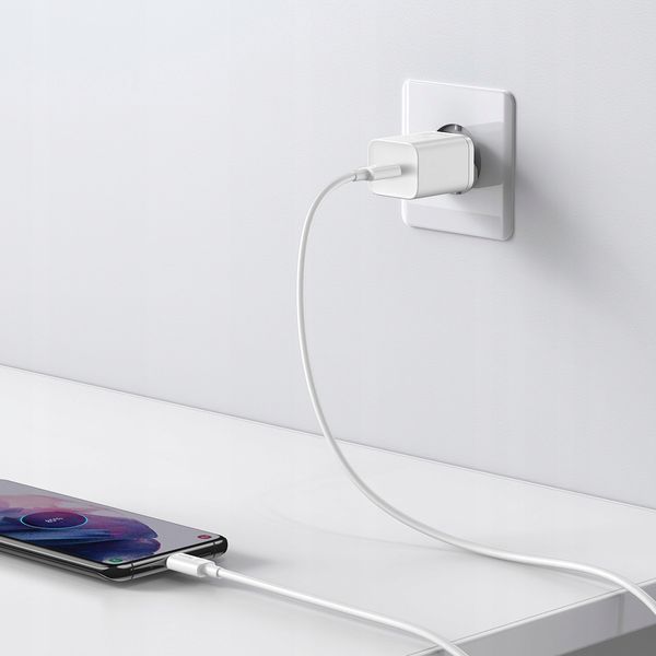 Ładowarka sieciowa Baseus USB-C 25W PD QC 3.0 AFC + kabel USB-C, Biały