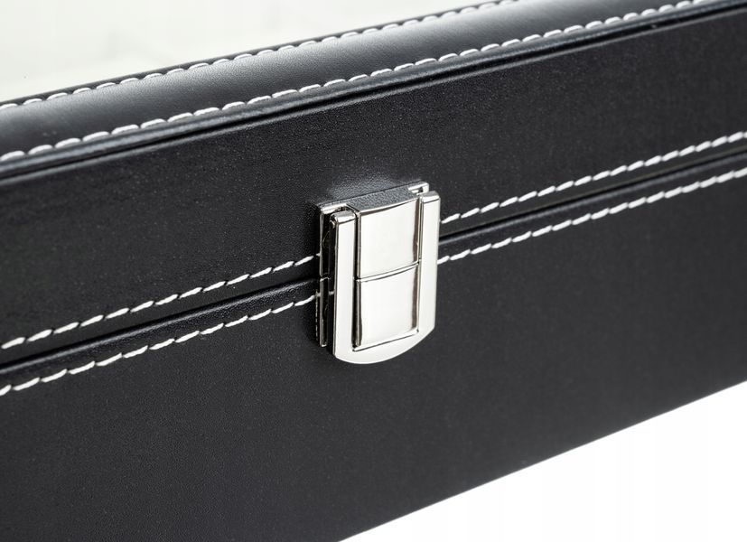 Etui na zegarki Soulima czarne ekosk&oacute;ra 12 przegr&oacute;dek Zatrzask magnetyczny, Czarny