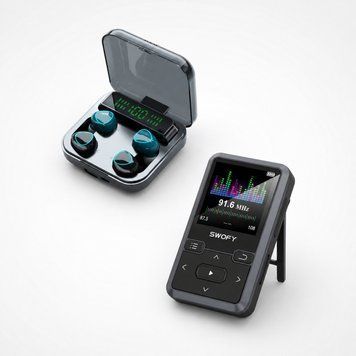 MP3 Bluetooth 32GB z klipsem + słuchawki bezprzewodowe TWS powerbank, Czarny