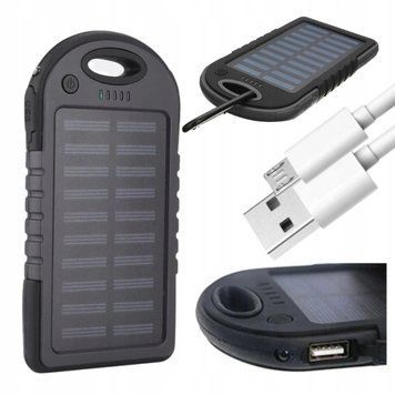 Powerbank Solarny POJEMNY Ładowarka Solarna 4000mAh Power Bank Z LATARKĄ, Czarny