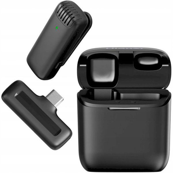 Mikrofon Bezprzewodowy Krawatowy USB-C S11 Etui Ładujące LED 20m