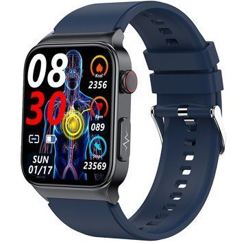 Smartwatch E500 niebieski monitorowanie snu, ciśnienie tętnicze, odliczanie, Czarny