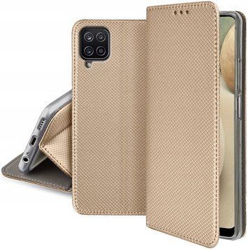 Etui z klapką Smart Magnet do Samsung Galaxy A12 złoty sztuczna sk&oacute;ra, złoty