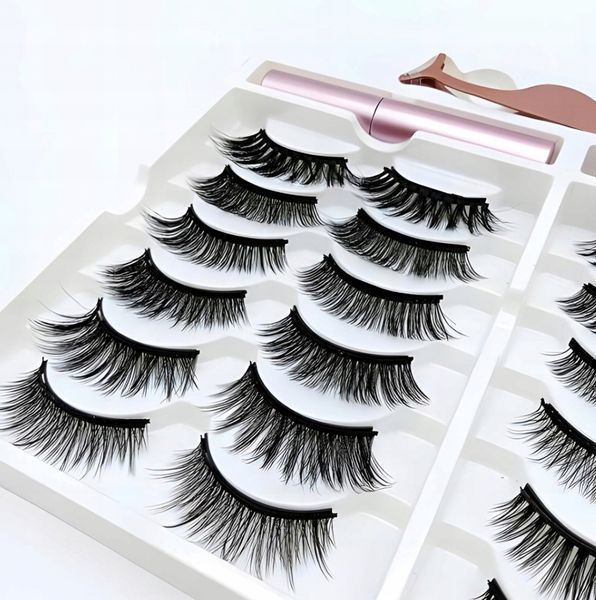 Zestaw rzęs magnetycznych 10 par, sztuczne długie z pęsetą i 2x eyelinerem, Czarny