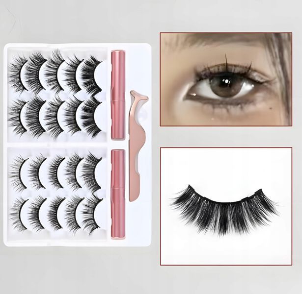 Zestaw rzęs magnetycznych 10 par, sztuczne długie z pęsetą i 2x eyelinerem, Czarny