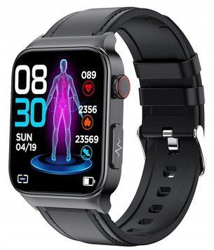 Smartwatch E500-E czarny monitorowanie snu, ciśnienie tętnicze, odliczanie, Czarny