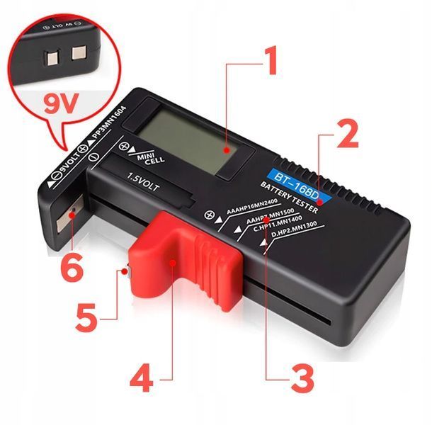 MIERNIK BATERII CYFROWY TESTER AKUMULATORK&Oacute;W WOLTOMIERZ LCD AA AAA C D 9V