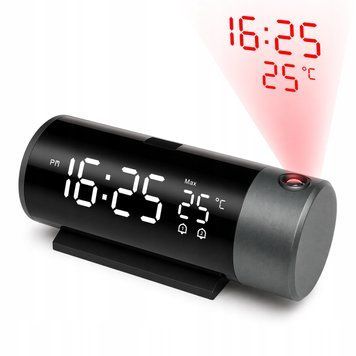 Zegar projekcyjny LED temperatura podw&oacute;jny alarm budzik czarny, Czarny