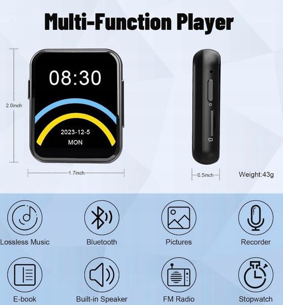 Multimedialny Odtwarzacz MP3 8GB + Słuchawki ANC Powerbank Zestaw, Czarny