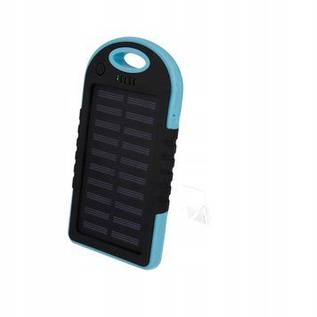 Powerbank Solarny Setty 5000mAh Latarka USB Odporny Turystyczny Niebieski, Niebieski