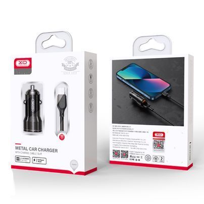 XO ładowarka samochodowa CC48 2x USB 2,4A czarna + kabel USB-C, Czarny