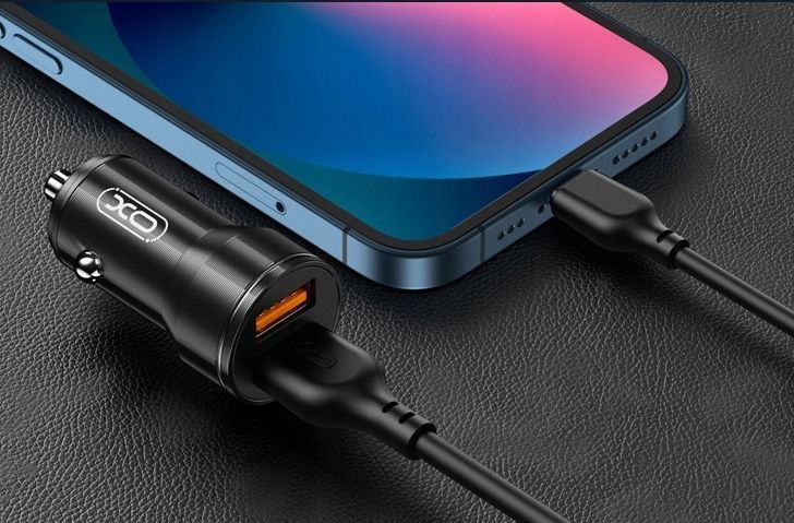 XO ładowarka samochodowa CC48 2x USB 2,4A czarna + kabel USB-C, Czarny