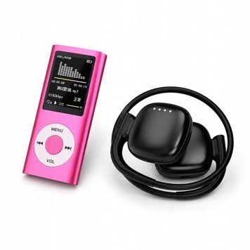 Komplet MP3 HiFi R&oacute;żowy 1.8" Dyktafon E-book + Słuchawki IPX7 10h, R&oacute;żowy