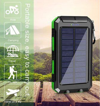 Powerbank 20000mAh solarny latarka USB uniwersalny szybkie ładowanie, Czarny
