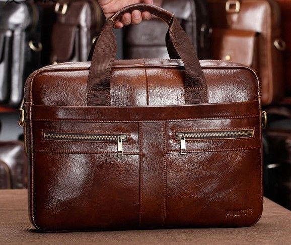 Sk&oacute;rzana torba męska do LAPTOPA na ramię retro, Brązowy