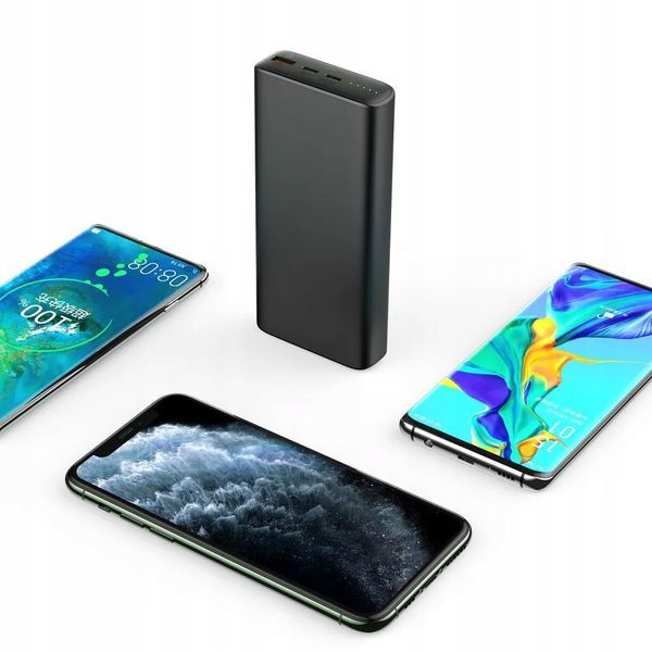 Power bank 20000 mah 100 w PD QC szybkie ładowanie do laptopa USB-C, Czarny