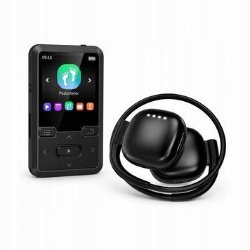 Komplet MP3 MP4 Bluetooth 32GB Krokomierz FM + Słuchawki IPX7 10h, Czarny