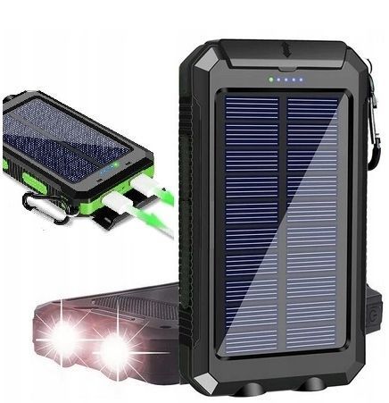 POWERBANK 20000mAh SOLARNY UNIWERSALNY LATARKA MOC, Czarny