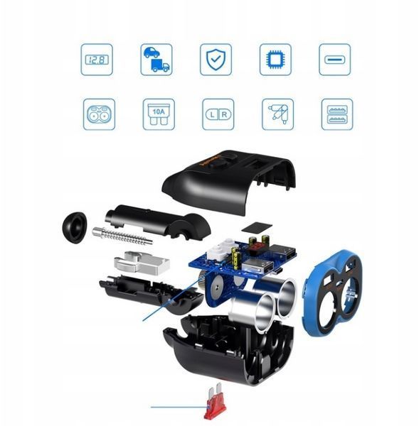 Ładowarka Samochodowa Rozdzielacz 12V 24V 150W 2 Gniazda USB QC USB-C