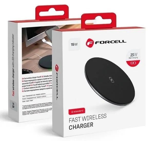Ładowarka bezprzewodowa szybka czarna FORCELL F-ENERGY Qi QC 15W, Czarny