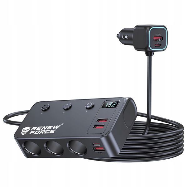 Rozdzielacz zapalniczki samochodowej 12V/24V 3 gniazda 4x USB QC PD