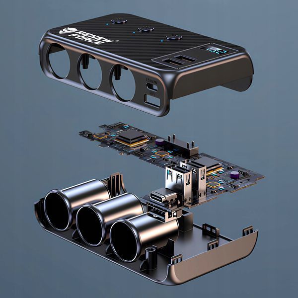 Rozdzielacz zapalniczki samochodowej 12V/24V 3 gniazda 4x USB QC PD