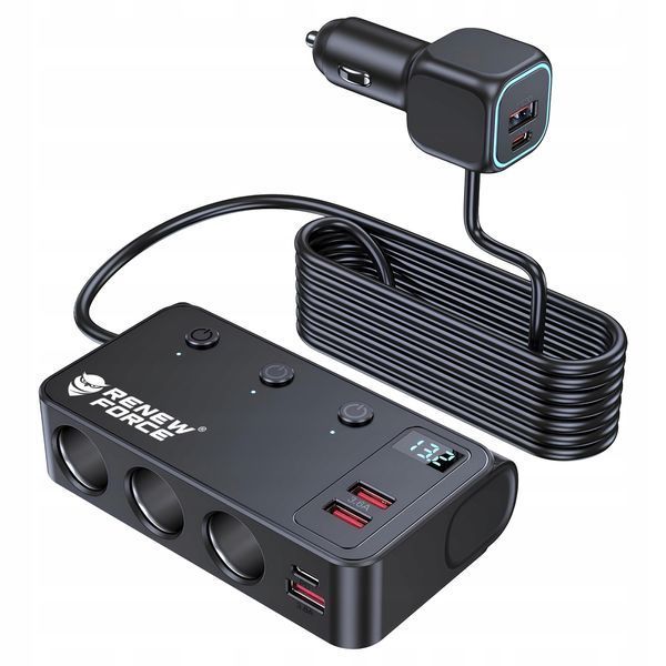 Rozdzielacz zapalniczki samochodowej 12V/24V 3 gniazda 4x USB QC PD