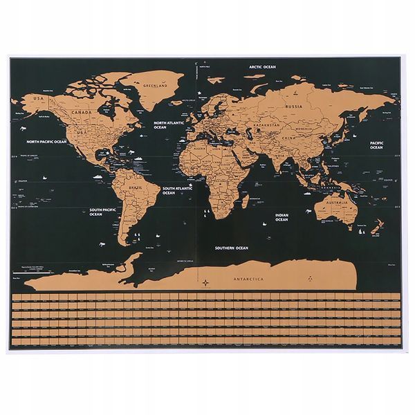 Dekoracyjna mapa zdrapka świata w tubie z flagami i detalami geograficznym