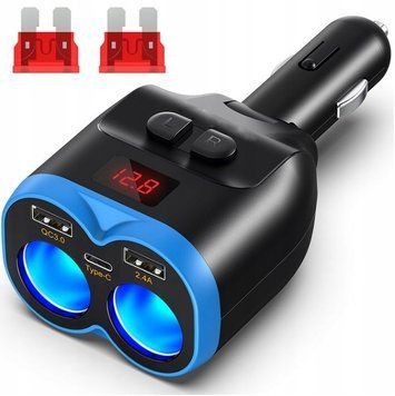 Rozgałęźnik Gniazda Zapalniczki 12V 24V 150W USB-C QC3.0 Woltomierz LED