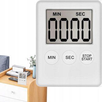 MINUTNIK KUCHENNY TIMER CZASOMIERZ CYFROWY NA MAGNES STOPER TIMER LCD LED, Biały