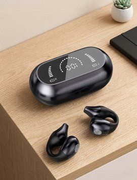 Słuchawki open-ear z etui LED klipsem na ucho i sterowaniem dotykowym, Czarny