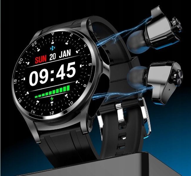 Smartwatch z wbudowanymi słuchawkami Bluetooth, GT66 TWS wodoodpornymi, Szary