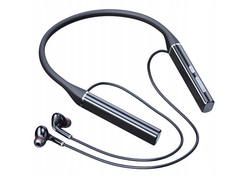 Słuchawki Bluetooth 5.0 neckband 800mAh MicroSD 100h pracy, Czarny
