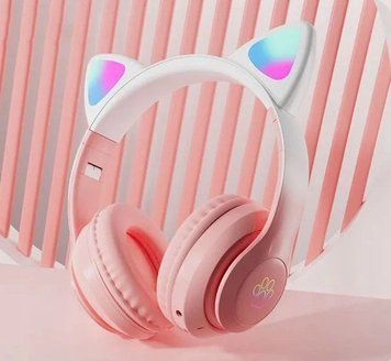 Słuchawki bluetooth dla dzieci z podświetleniem led i kocimi uszami, R&oacute;żowy