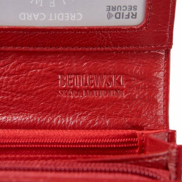 Portfel damski sk&oacute;rzany czerwony duży RFID na zatrzask i dokumenty, Czerwony