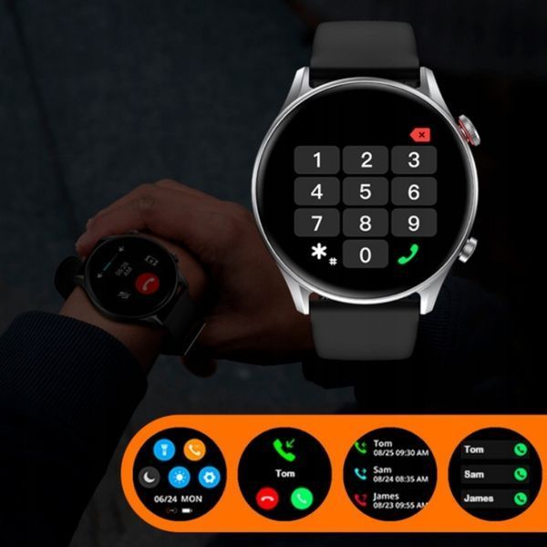 Smartwatch Riversong Motive 6C Pro czarny rozmowy stal pulsometr sen kroki, Szary