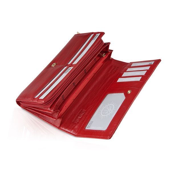 Portfel damski sk&oacute;rzany czerwony duży RFID na zatrzask i dokumenty, Czerwony