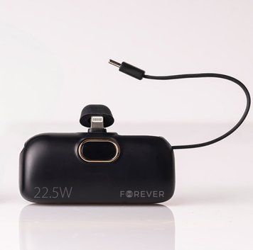 Mini power bank 5000 mAh 22.5 W czarny szybkie ładowanie z Lightning czarny, Czarny