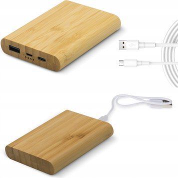 Powerbank Ładowarka 5000mAh Power Bank Pojemny Bambus USB C Micro-USB, Brązowy