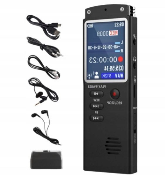 Profesjonalny dyktafon MP3 16GB LCD z VOR i radiem FM, Czarny