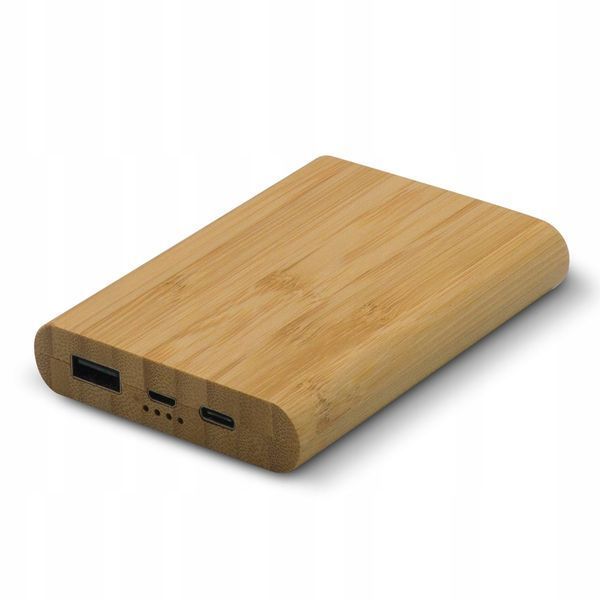 Powerbank Ładowarka 5000mAh Power Bank Pojemny Bambus USB C Micro-USB, Brązowy