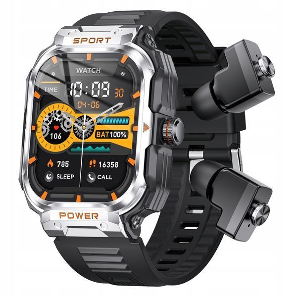 Smartwatch GT55 2 w 1 z wbudowanymi słuchawkami, ekranem 2,01" i NFC, srebrny