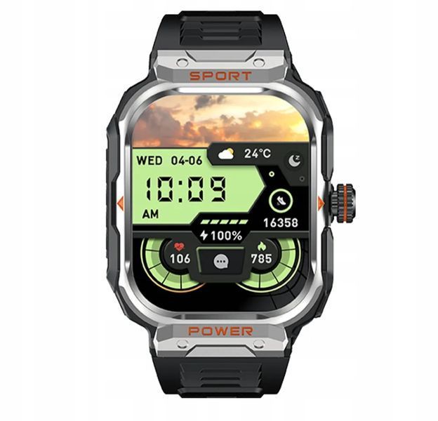 Smartwatch GT55 2 w 1 z wbudowanymi słuchawkami, ekranem 2,01" i NFC, srebrny